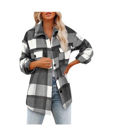 Women Casual Plain Shirts Lightweight Corduroy Shacket Flannel Long Jacket Flannel Button Down Shirts 02-gray Medium
