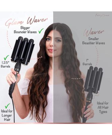 Large 3 Barrel Curling Iron for Beach Waves - Glam Waver, Ceramic Tourmaline, Adjustable Temperature - Buy Online on SooperMarket.com
