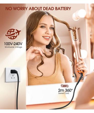 Professional Automatic Hair Curler with Anti-Tangle Technology - Large Slot, 4 Temperature Settings, 3 Timer Options - Dual Voltage Rotating Curling Iron in Champagne - Buy Online on SooperMarket.com