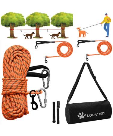 Loqatidis 3in1 dog leash made of cable 50/100ft portable overhead trolley system.Reflecting dog leash training rope for camping parks hike outdoors + large shoulder bag (30m + 2 * 3m-orange) orange / 30m + 2 * 3m for 2 dogs