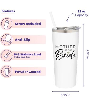 SassyCups Mother of the Bride Tumbler | Vacuum Insulated Stainless Steel | Bridal Party Gift | Engagement Announcement | 22oz (White) - Buy Online on SooperMarket.com