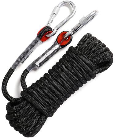 GINEE Static Climbing Rope 35FT,50FT,100FT,150FT,200FT,250FT(Diam 10mm,16mm) Black(Diam 10mm) 50 FT