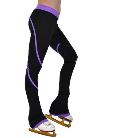 ChloeNoel Figure Skating Heavy Poly Spandex Pipings Swirl Skate Pants P76 4-5 Purple