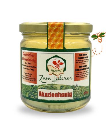 German acacia honey - honey sweet spread from the family beekeeping Zum Lederer - 500 g of liquid honey from the Robinia from the Bavarian Forest - Honey without additives directly from the beekeeper Akacienhonig 500 g (1 Pack)