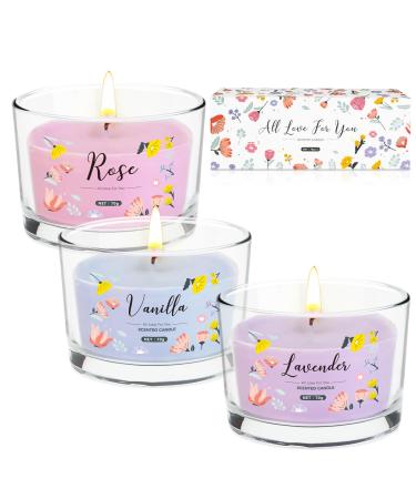 Fragrance candles set gift for women fragrance candle in a glass gift 3 pieces of fragrant candles gift set with lid 100 hours 100% soy wax portable travel cans for stress relief birthday poison for family