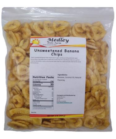 Medley Hills Farm Unsweetened Banana Chips - Unsulfured - All Natural - Dried Banana chips Unsweetened - Banana Crisps - 1 lb.