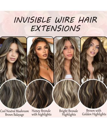 Invisible Wire Synthetic Hair Extensions - Bright Blonde Highlights, Long Wave Curly Hairpiece for Women - Adjustable Size, Stress-Free - 16 Inch - Buy Online on SooperMarket.com