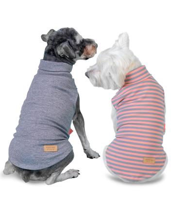 KYEESE 2Pack Dog Coat Turtleneck Stretchy Dog Sweater Super Soft Dog Cold Weather Coat for Small Dogs in Sleeveless Design Grey XL X-Large (18-26lbs) 1# Stripe+Grey