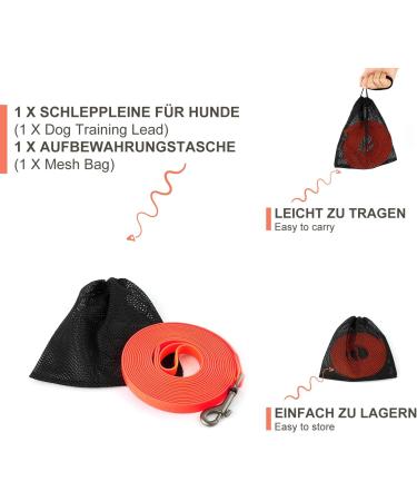 Toozey Dog Drag Line - 3m to 20m Waterproof Training Leash for Large & Small Dogs | Durable Neon Orange with Hand Loop & Mains Bag - Buy Online on SooperMarket.com