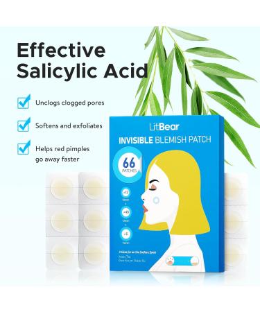 LitBear Pimple Patches | Invisible Hydrocolloid Acne Treatment | 66 Assorted Salicylic Acid Spot Covers for Whiteheads & Cystic Acne - Buy Online on SooperMarket.com