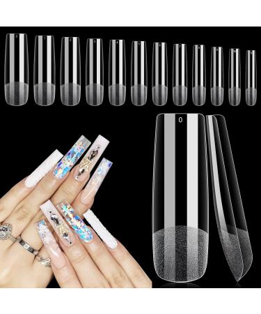 Deciniee Gel Nail Tips 240Pcs Full Cover Square Straight Nail Tips for Gel Extensions 12 Sizes False Square Nails Tips for Acrylic Nails Professional Clear Nail Tips for Salon Home Nail Design 240N-PFX