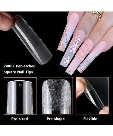 LuckForever 240pc XL Square Gel X Nail Tips - Clear Extra Long Full Cover Artificial Fingernails for Acrylic Nail Extension & Press-On Nail Design - Buy Online on SooperMarket.com