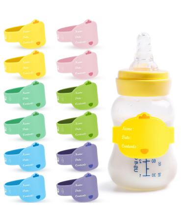 Baby Bottle Labels for Daycare 12 Pieces Reusable Silicone Daycare Labels Original Daycare Waterproof Water Bottle Name Bands Writable Baby Bottle Name Labels Tags Day Care Essentials  6 Colors