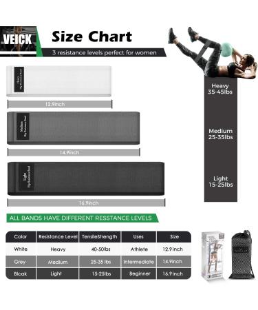 VEICK Resistance Bands - Workout Loop Bands for Women - Fitness Stretch Bands for Booty Legs - White/Gray/Black - Buy Online on SooperMarket.com