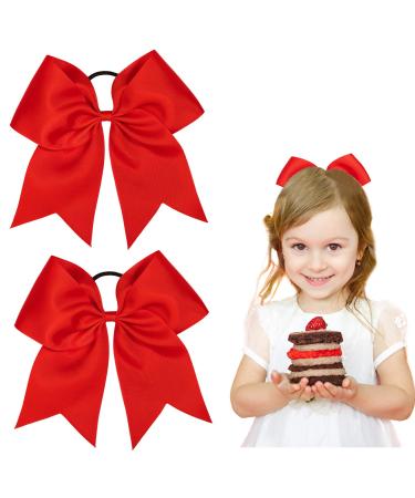 Whales 2 pieces red hair loops Big ripband loop with elastic hair band Cheer Bows cheerleading loop ponytail holder hair accessories for school girl toddler