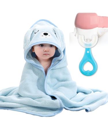 DKDDSSS 2PCS Hooded Baby Towel Wearable Hooded Towel for Boys Girls Baby Bath Towel Soft Absorbent Blanket for Baby Boy and Girl Perfect Baby Gift Blue