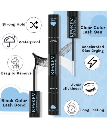 KevKev Lash Bond and Seal - Waterproof Eyelash Glue for Lash Clusters 72-Hour Strong Hold 10ml Black with Remover Swabs - Buy Online on SooperMarket.com