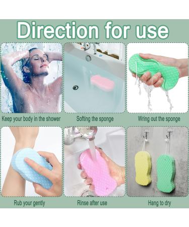 6Pcs Ultra Soft Bath Body Shower Sponges with Exfoliating Dead Skin Remover - Reusable and Super-Soft for Pregnant Women, Adults, and Children | Includes 6 Sticky Hooks - Buy Online on SooperMarket.com