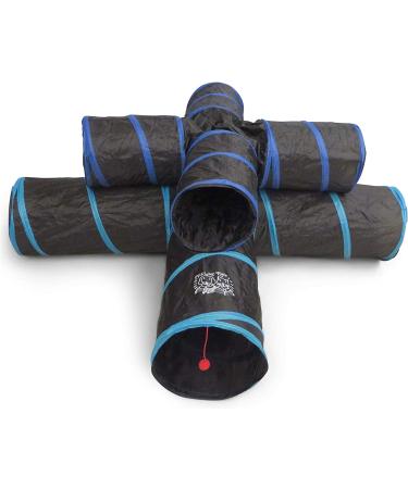 Feline Ruff Premium 4 Way Cat Tunnel | Extra Large 12 Diameter | Collapsible Play Toy for Cats, Rabbits, Kittens, Large Cats, and Dogs - Black/Blue - Buy Online on SooperMarket.com