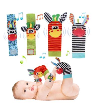 Accevo 4PCs rattles baby socks baby toys wrist and newborn toys for babies girls boys early education toys for newborn toddlers toys for baby toys 0-6 months multicolor