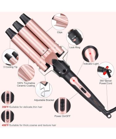 5 In 1 Curling Wand Set-Hair Waver Curling Iron 3 Barrel Triple Crimper Tool Beach Waves with 3/4-1 1/4 inch 5 Interchangeable Barrels Hair Curler for Women Hairstyles(Rose Gold) - Buy Online on SooperMarket.com