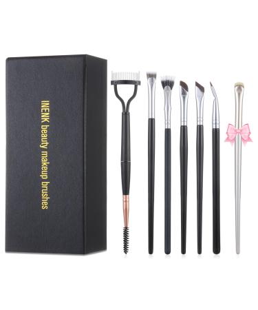 7Pcs Fan-Shaped Eyelash Brush Eyebrow Comb Tools Set Mascara Separator Applicator Angled Eyeliner Brush Folding Double-Head Brow Brushes For Eye Lashes Eyebrows Makeup Natural