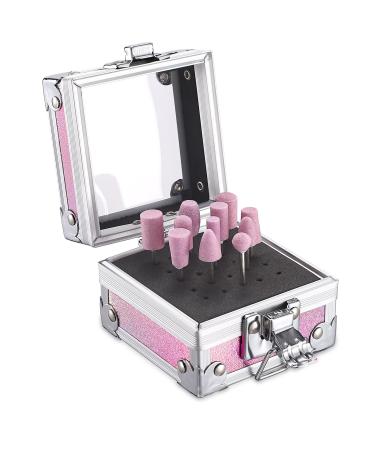 Noverlife Nail Drill Grinding Bit Holder Box, Pink 25 Holes Nail Art Polishing Grinding Drill Bit Holder, Nail Drill Bit Holder Box Organizer Container Professional Manicure Tools for Nail Art 25 Holes - Pink