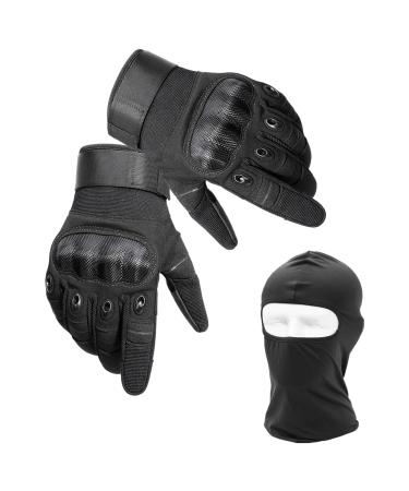 Atbuss 1 black gloves 1 black face mask tactical full finger gloves outdoor security sports gloves three-finger touchscreen gloves for motorcycling outdoor training