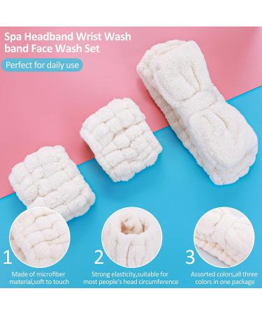 WLLHYF 3 Piece Spa Headband and Wristband Set for Women - White | Elastic Hair and Makeup Headbands to Prevent Spills - Buy Online on SooperMarket.com