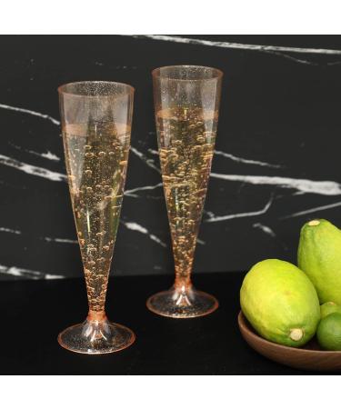 Homy Feel Rose Gold Glitter Plastic Champagne Flutes - 30 Pack, 5oz Disposable Glasses for Party & Mimosa Bar - Buy Online on SooperMarket.com