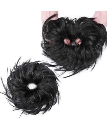Tousled Updo Messy Bun Hair Extension - Dark Black - Synthetic Wavy Hairpiece for Women - Buy Online on SooperMarket.com