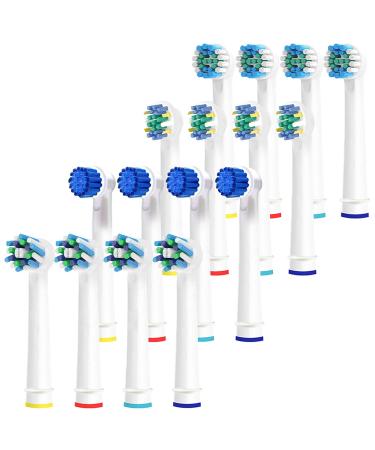 Replacement Brush Heads for Electric Toothbrush- 16 FAMILY Pk of Assorted - 4 Cross 4 Floss 4 Precision & 4 Sensitive Fits Braun Pro 1000 Vitality + More!