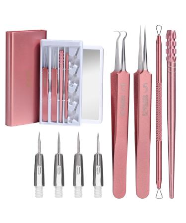 JPNK New Black Pimple Acne Blemish Removal Tools  Blackhead Comedones Extractor Acne Removal Kit Set with Mirror Tweezer
