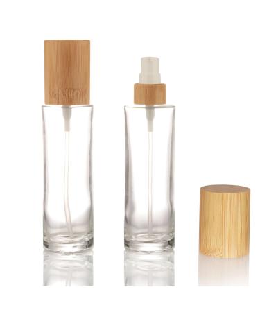 COSIDEA 4pcs Empty 3.33oz / 100ml bamboo lids clear glass bottle with lotion pump dispenser 20 neck refillable emulsion cosmetic cream bottles toiletries refill travel container 100ml With Lotion Pump