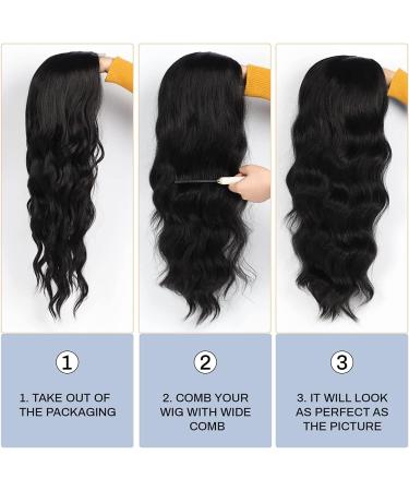 Long Black Wavy Wig for Women 24 Inch Middle Part Curly Synthetic Hair Natural Looking Heat Resistant Fiber for Daily Party Use (Black) - Buy Online on SooperMarket.com