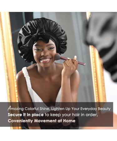 YANIBEST Double Layer Satin Lined Silk Bonnet for Sleeping | Large Black Bonnet for Black Women - Buy Online on SooperMarket.com