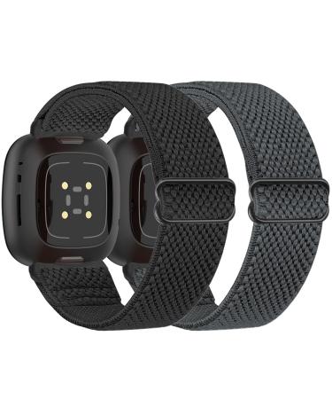 TipPTops 2 Pack Replacement Arm strap Compatible with Fitbit Versa 4/Versa 3 bracelet/Fitbit Sense 2/scythe bracelet for women/men Sports Elastic adjustable nylon watch bracelet for Fitbit Versa 4/scythe 2 black+gray