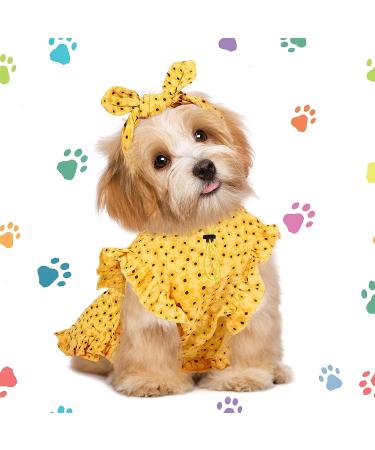 Frienda Cat and Dog Princess Floral Dress Set with Headband, Red and Yellow Floral Dress (M) - Spring/Summer Holiday Fashion - Buy Online on SooperMarket.com