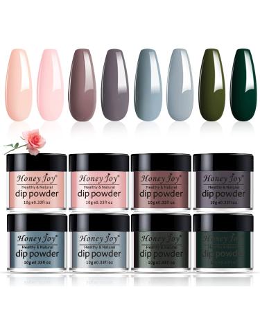 Honey Joy 8pcs/set Fine Dipping Powder Dip Kit Powder Nail Color System Orange Green Yellow Red Purple Dark Blue Like Gel Polish Effect Even & Smooth Finishing (Dip-8pcs-03)