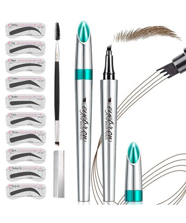 NewBang Eyebrow Pencil Set 4 Point Brow Pen Lift& Snatch Eyebrow Microblading Pen Waterproof Longlasting Natural Eye brow Stencil Mapping Set For Outlining Marking and Filling Makeup Kit-Dark Brown