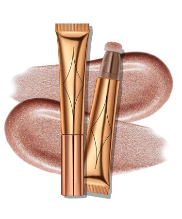 Ofanyia Highlighter Wand Liquid Glitter Face Highlighter Stick with Cushion Applicator Cruelty-free Silky Smooth Lightweight Blendable Shimmer Highlighter Beauty Wand for Face Cheekbone Glow 06# Highlighter-03