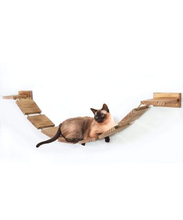 Cat Bridge Hanging Cat Hammock, Cat Shelves for Wall, Rope Bridge. Cat Hammock for Large Cats, Sturdy Wall Mounted Cat Shelf 56.7 inches, Natural Pine Wall Cat Furniture, Fully Assembled Easy Install