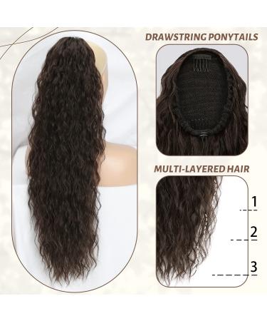 KooKaStyle 30 Inch Dark Brown Wavy Ponytail Extension - Clip-On Synthetic Curly Hairpiece for Women and Girls - Buy Online on SooperMarket.com