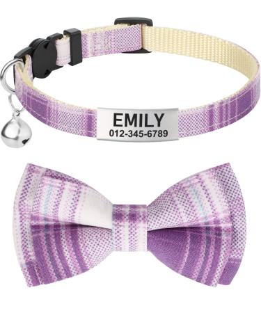 Tagme cats collars with names and telephone number kitten neck band with safety closure and bell plaid purple 1 Pack plaid purple