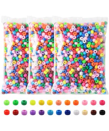 Pony Beads 3600 Pcs 6x9mm Multi-Colored Plastic Craft Beads Set, Bulk Rainbow Hair Beads 24 Assorted Colors for DIY Crafting Jewelry Making Kandi Bracelets
