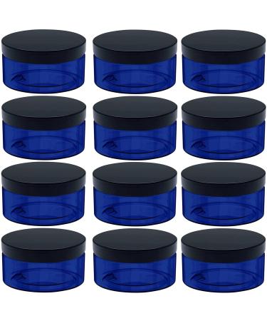 5 Ounce Blue Plastic Cosmetic Jars, Wide Mouth Refillable Containers with Lids for Creams, Lotion, Ointments, Make Up, Bath Salt and Body Butter, 12 Pcs