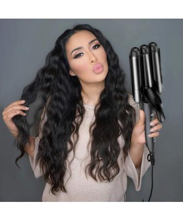 3 Barrel Curling Iron 25mm Crimper with Adjustable Temperature | Fast Heating Ceramic Tourmaline Curling Wand | Includes Heat Resistant Glove - Black - Buy Online on SooperMarket.com