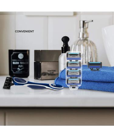 Men's 5-Blade Razor with Dual Lubrication, Precision Trimmer & 4 Cartridge Refills - Blue - Buy Online on SooperMarket.com