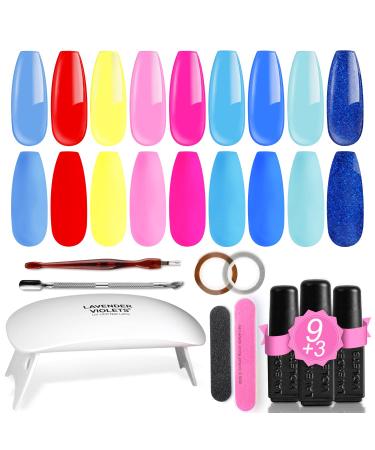 Lavender Violets 19 Pcs Gel Nail Polish Portable LED Nail Lamp Dryer Bright Rich Red Blue Yellow Colours Soak Off UV Base Coat Matte n No Wipe Top Coat Nail File Golden Sliver Sticker Tools Kit R968A Disco Party-968A
