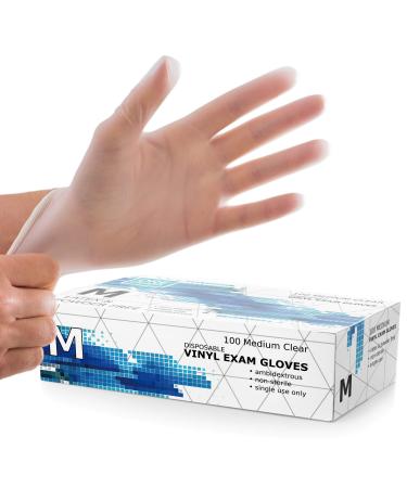 Dre Health Powder Free Disposable Gloves Medium -100 Pack -Clear Vinyl Medical Exam Gloves Medium (Pack of 100)